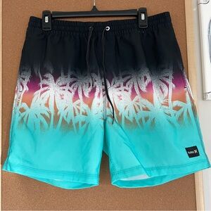 Hurley Tropical Palm Tree Swim Trunks Shorts size Medium about 5” inseam